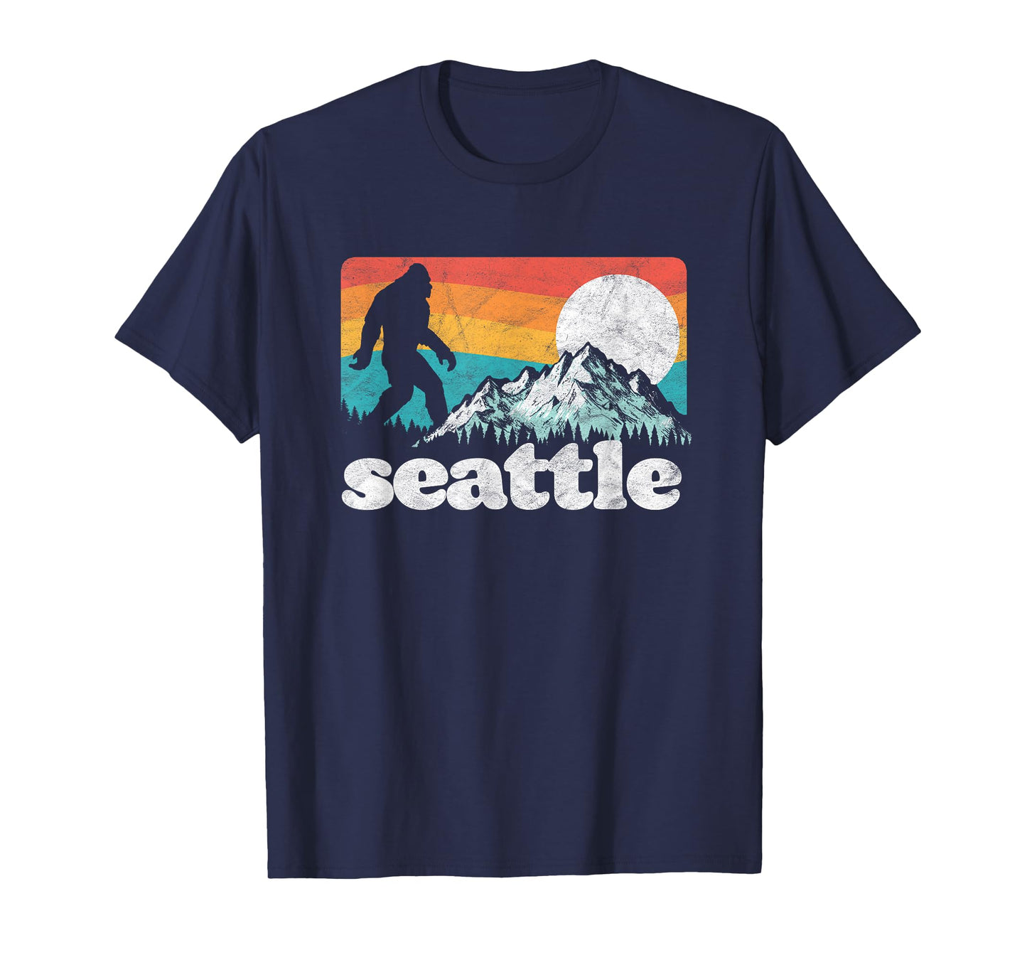 Seattle Washington Bigfoot Mountains Retro Distressed 80s T-Shirt