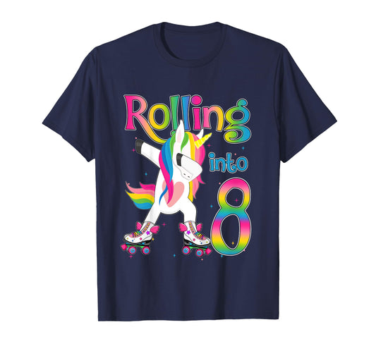 Rolling Into 8 years Let's Roll I'm Turning 8 Roller Skate T-Shirt