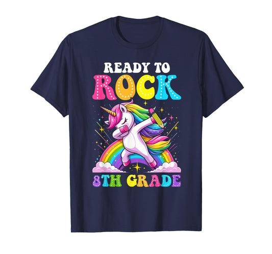 Ready To Rock 8th Grade Dabbing Unicorn Back To School Girls T-Shirt