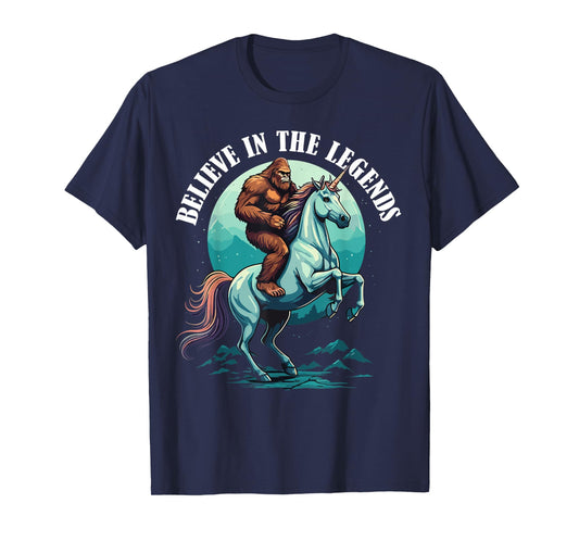 Bigfoot Riding Unicorn Funny Mythical Sasquatch Fantasy T-Shirt