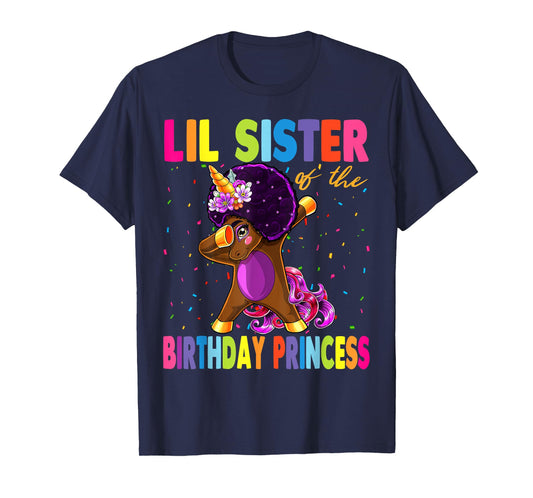 Dabbing Unicorn Afro Lil Sister of the Birthday Princess T-Shirt