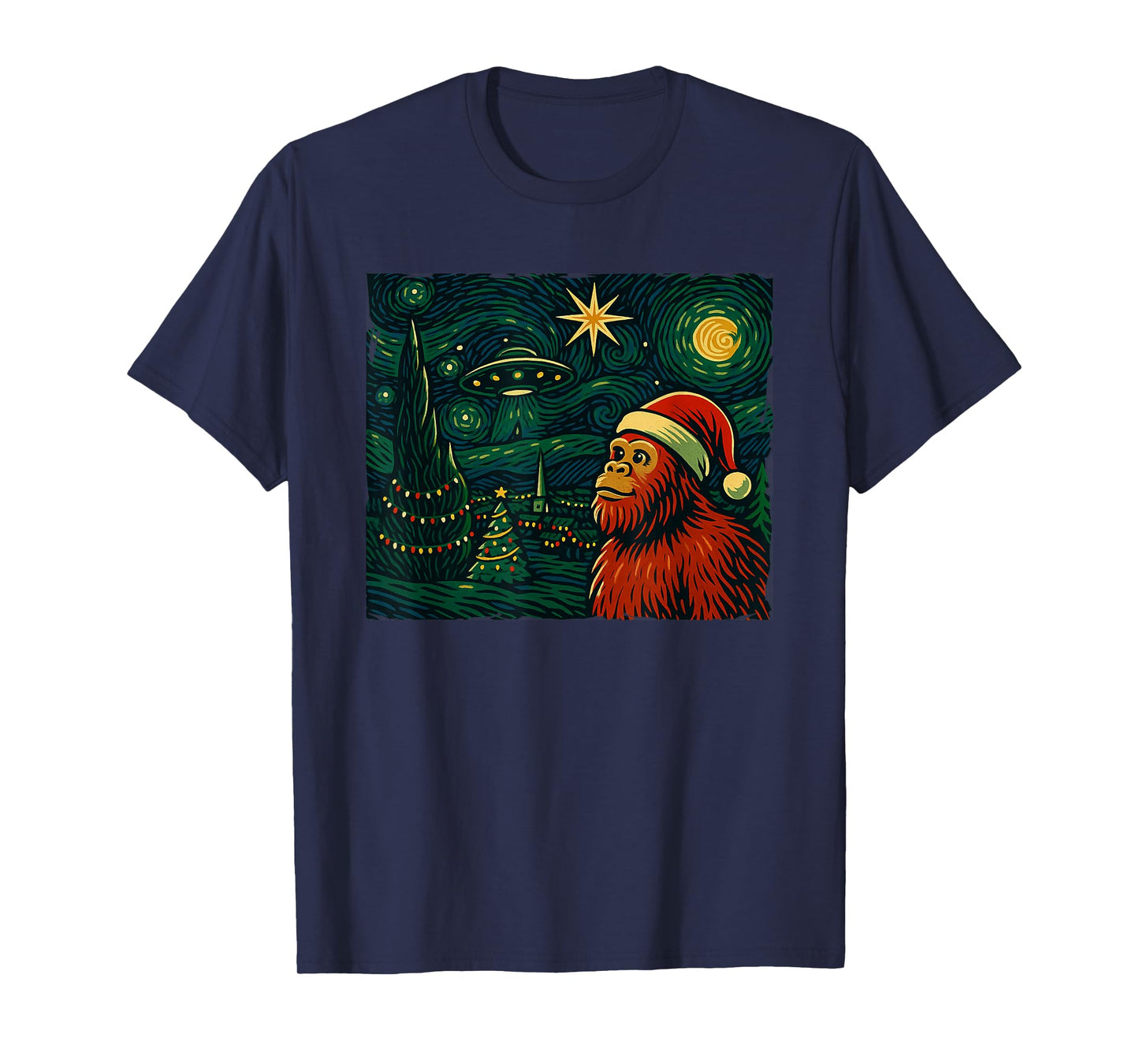 Funny Bigfoot Starry Night Christmas Art Holiday Party T-Shirt