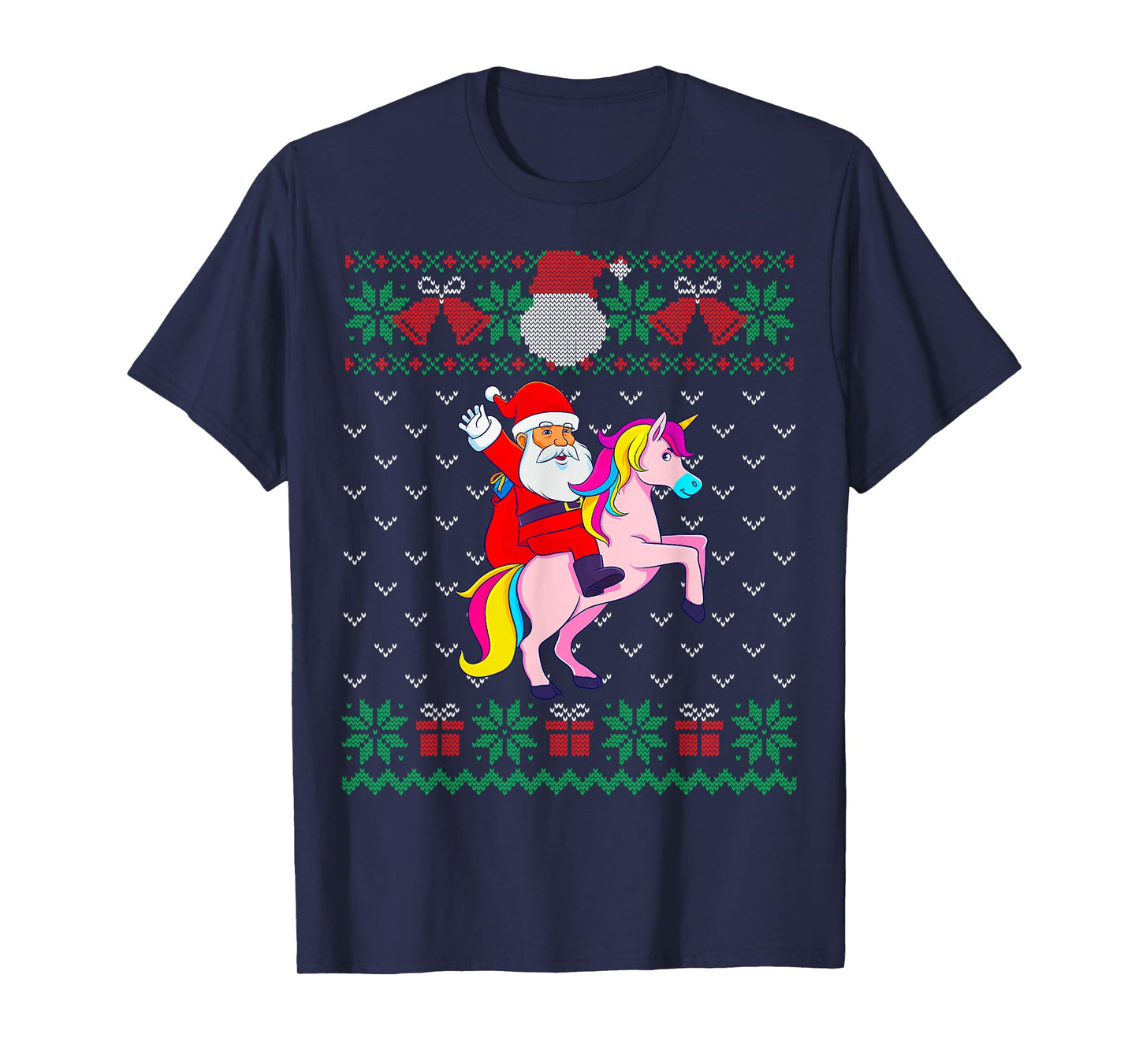 Santa Riding Unicorn, Ugly Christmas Sweater, Women Girls T-Shirt
