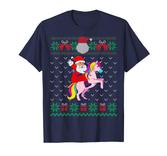 Santa Riding Unicorn, Ugly Christmas Sweater, Women Girls T-Shirt