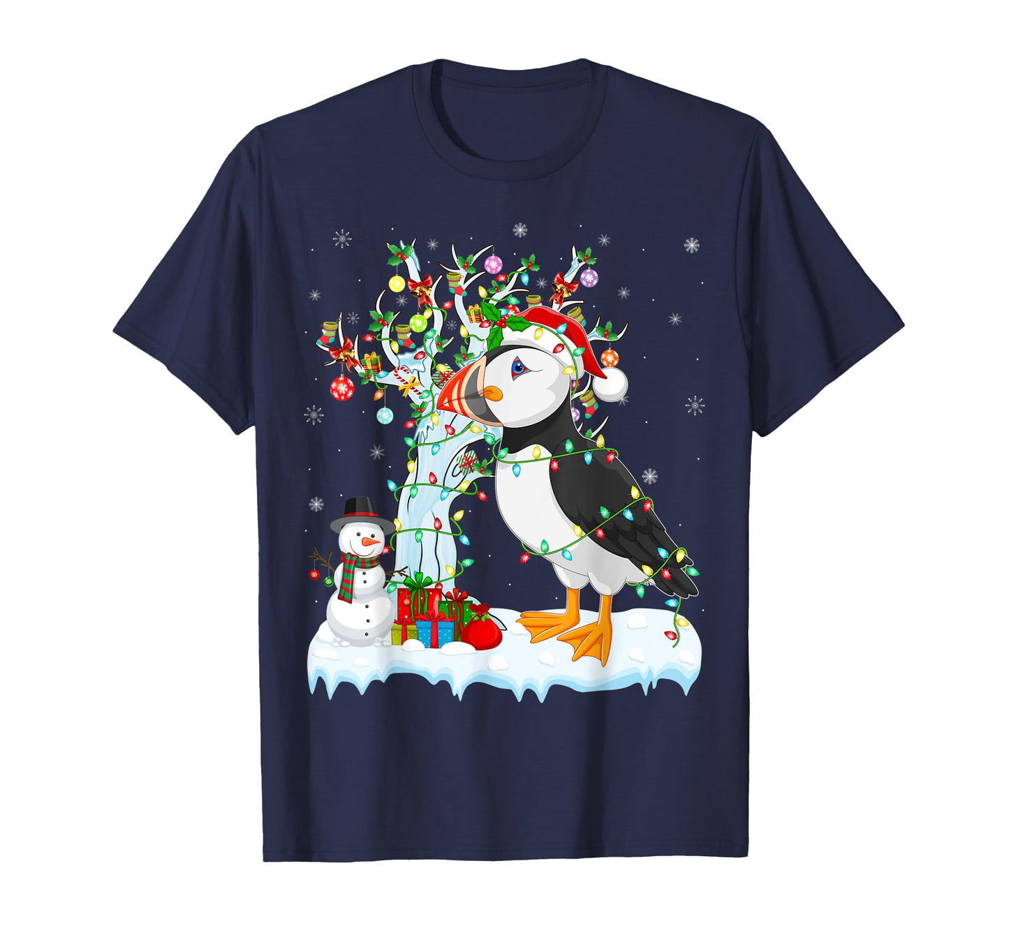 Puffin Bird Xmas Element Tree Lighting Puffin Christmas T-Shirt