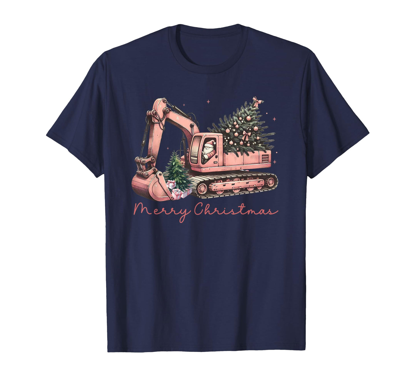 Merry Christmas Construction Excavator Christmas Tree Light T-Shirt