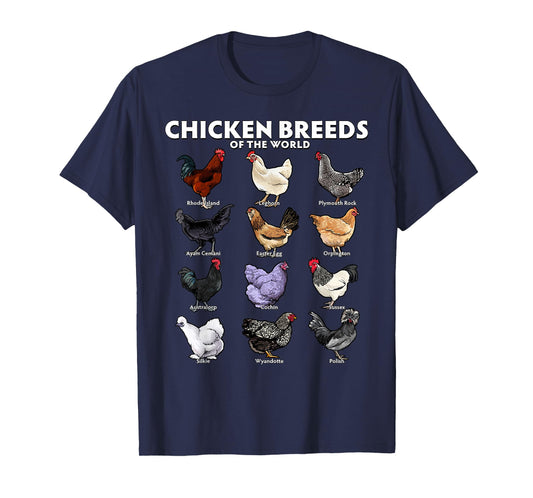 Chicken Breeds of the World Realistic Poultry Farm Chart Art T-Shirt