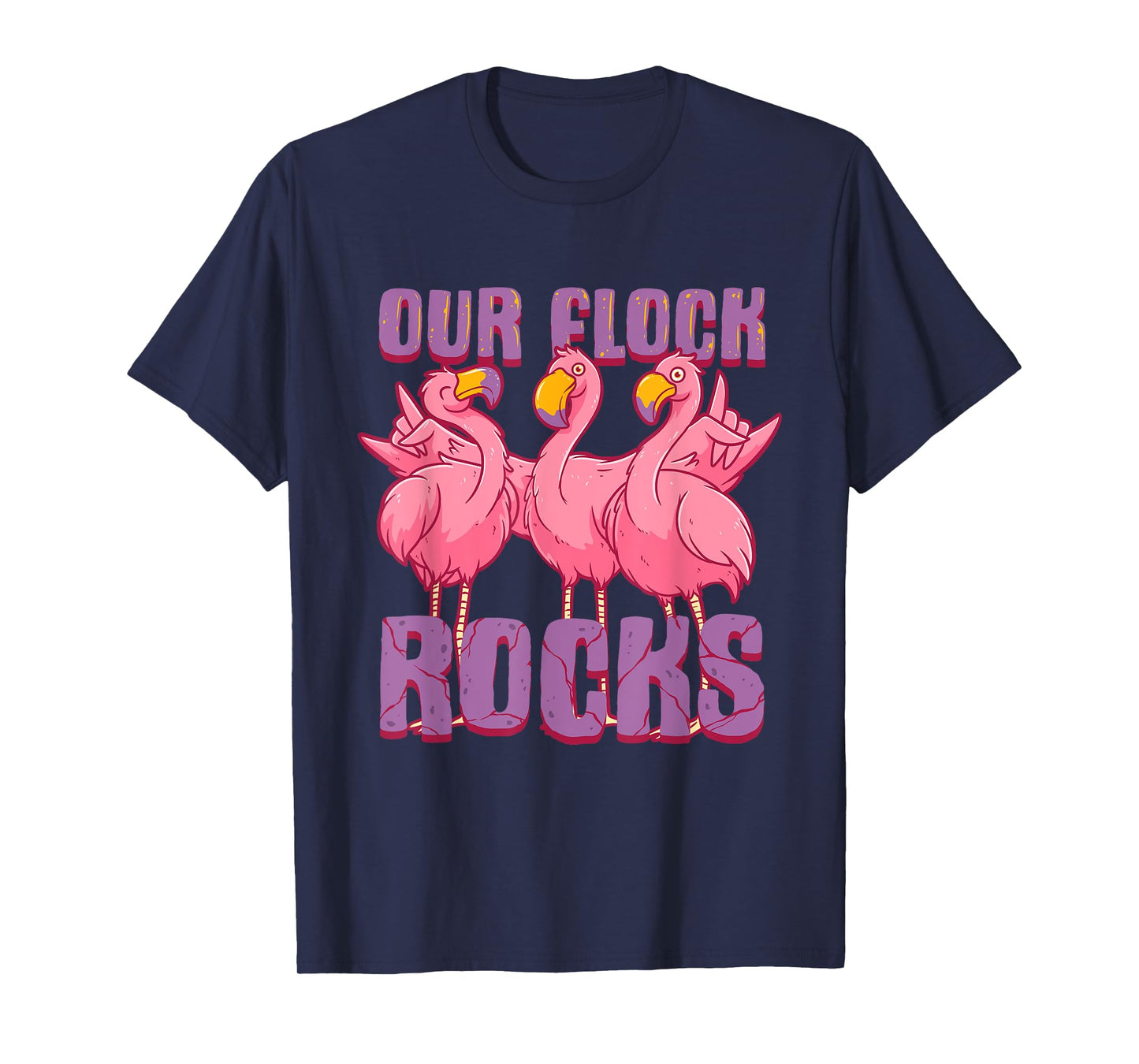 Our Flock Rocks Funny Flamingo Family Vacation Matching T-Shirt