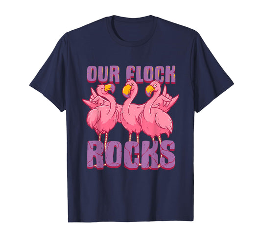 Our Flock Rocks Funny Flamingo Family Vacation Matching T-Shirt