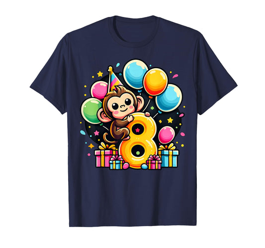 Monkey 8th birthday boy girl 8 years old eighth eight Monkey T-Shirt