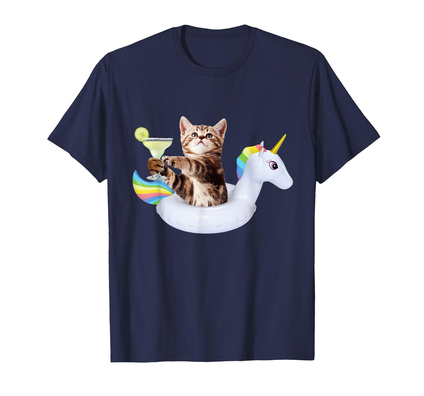 Summer Kitty With Margarita & Unicorn Float Funny Cat Shirt T-Shirt
