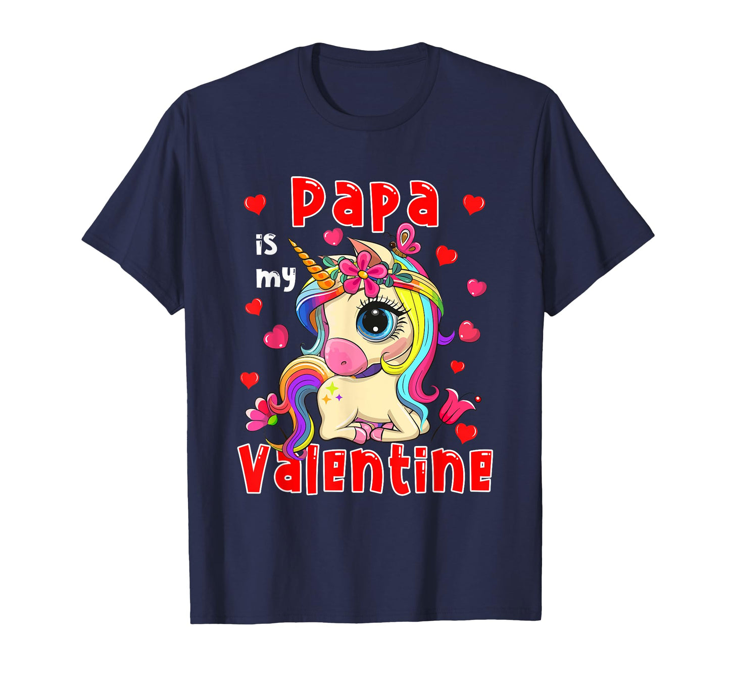 Papa Is My Valentine Cute Floral Unicorn Matching Family T-Shirt