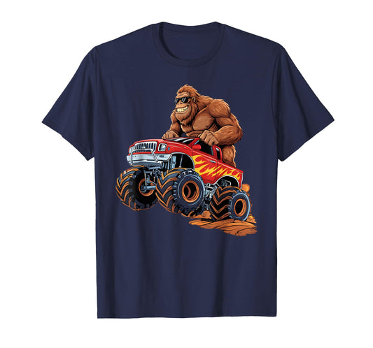 Funny Bigfoot Riding Monster Truck Sasquatch Graphic T-Shirt