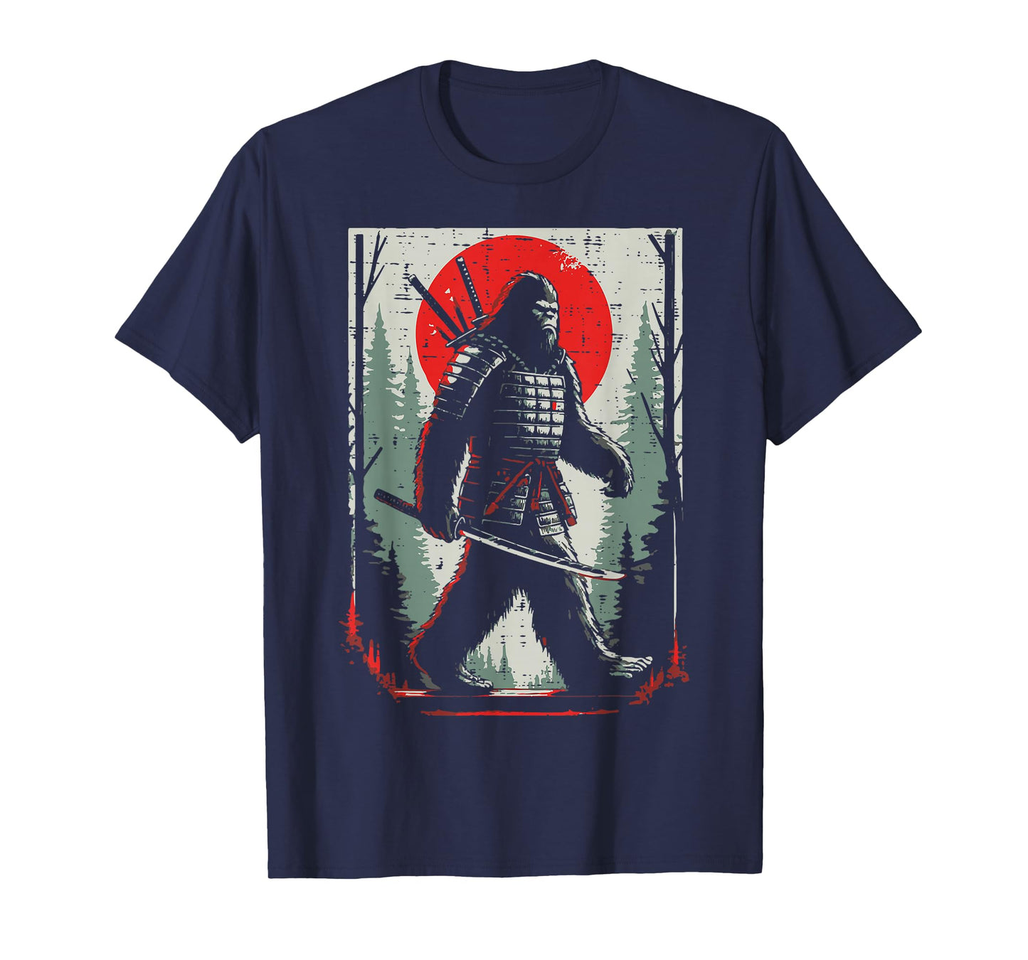 Japanese Bigfoot Samurai Katana Sasquatch Art Men Women Kids T-Shirt