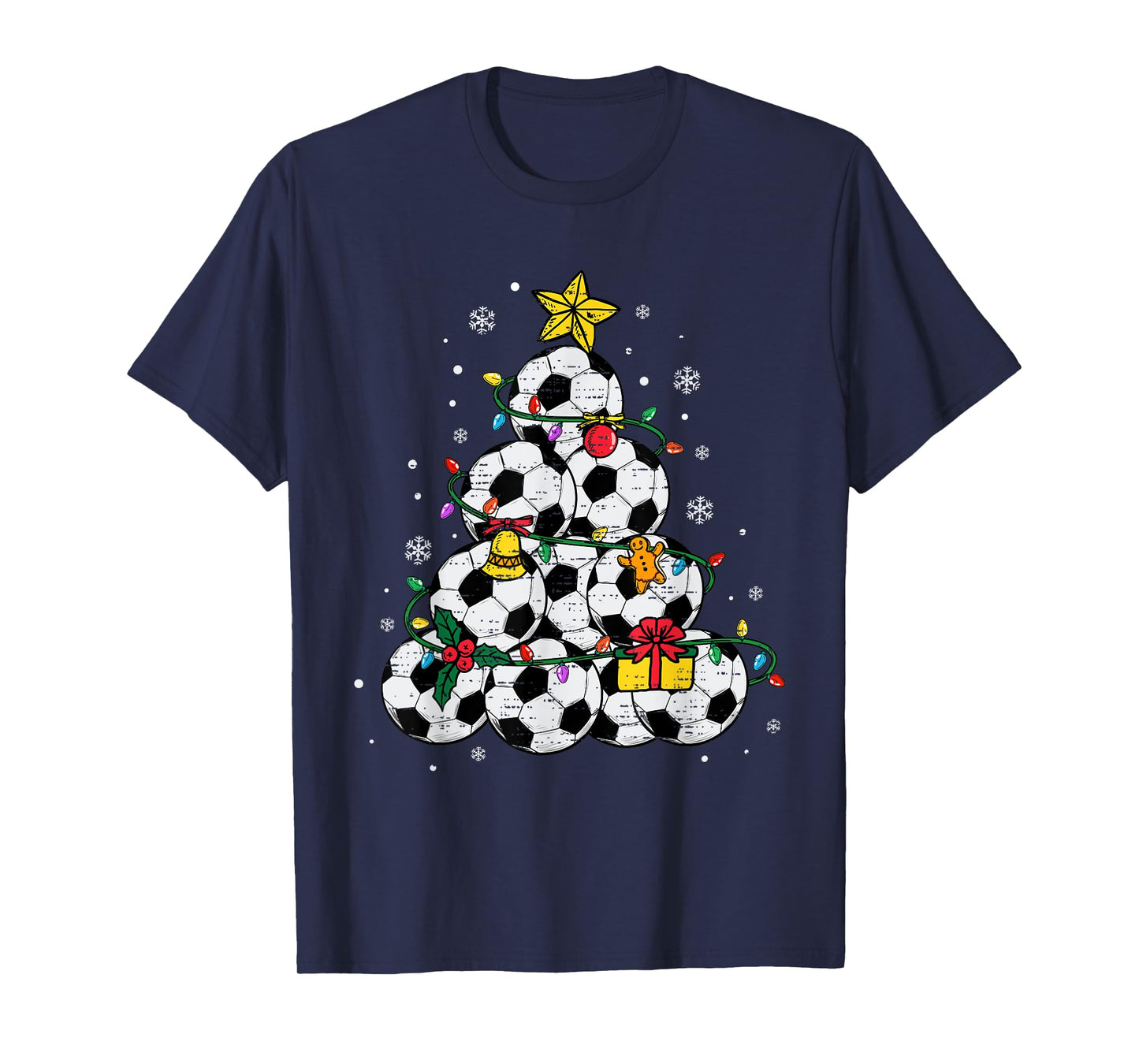 Soccer Christmas Tree Hat Santa Xmas Sport Mens Boys Kids T-Shirt