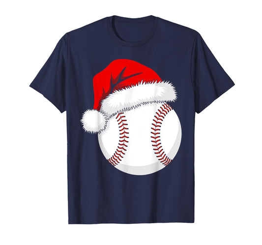 Christmas Baseball Funny Xmas Santa Hat Boys Teens Kids Men T-Shirt