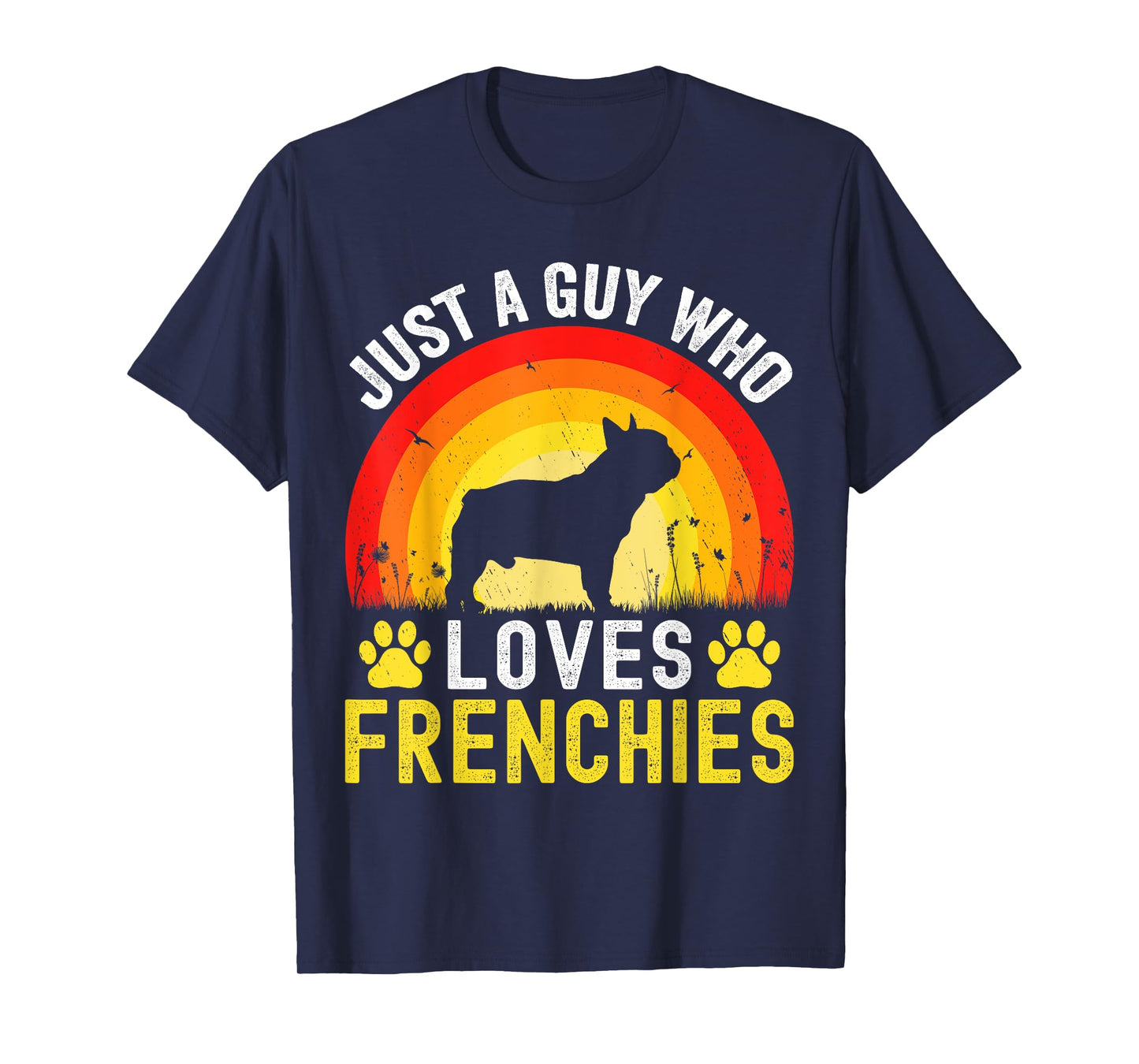 Just A Guy Who Loves Frenchies Retro Vintage Frenchie Dog T-Shirt
