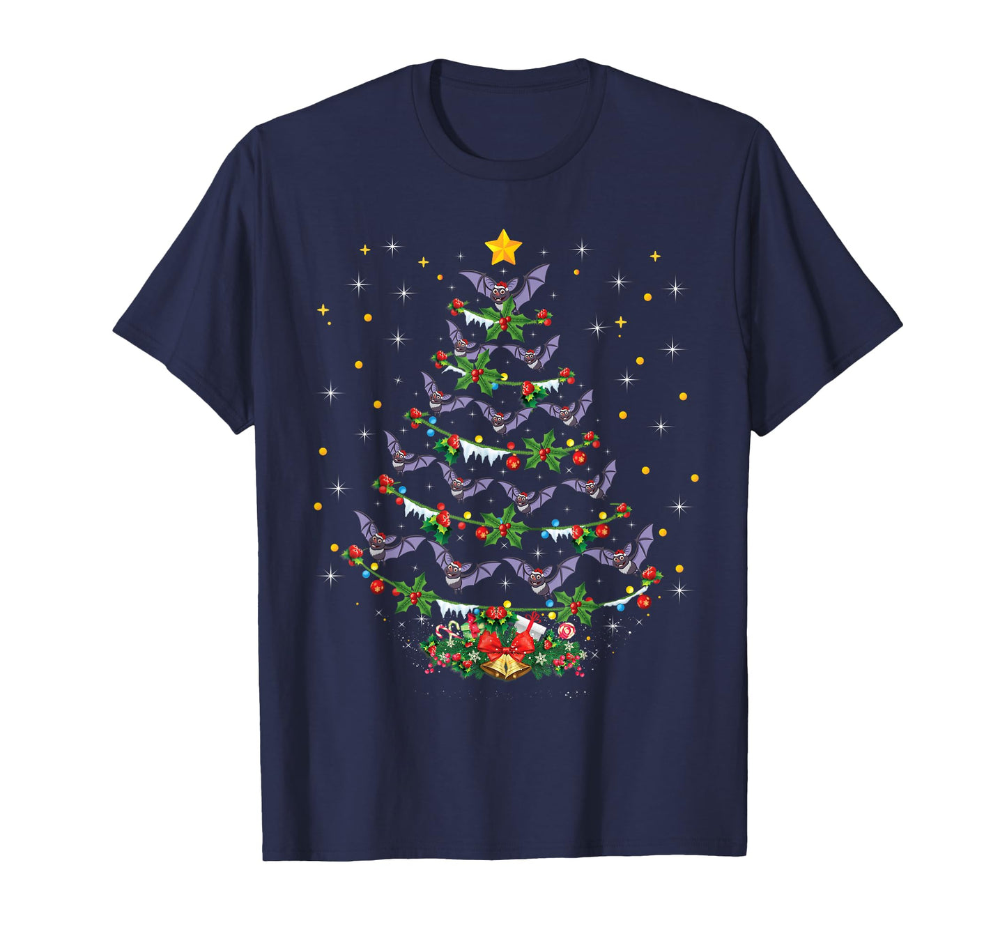 Funny Santa Bat Bird Xmas Gift Bat Christmas Tree T-Shirt