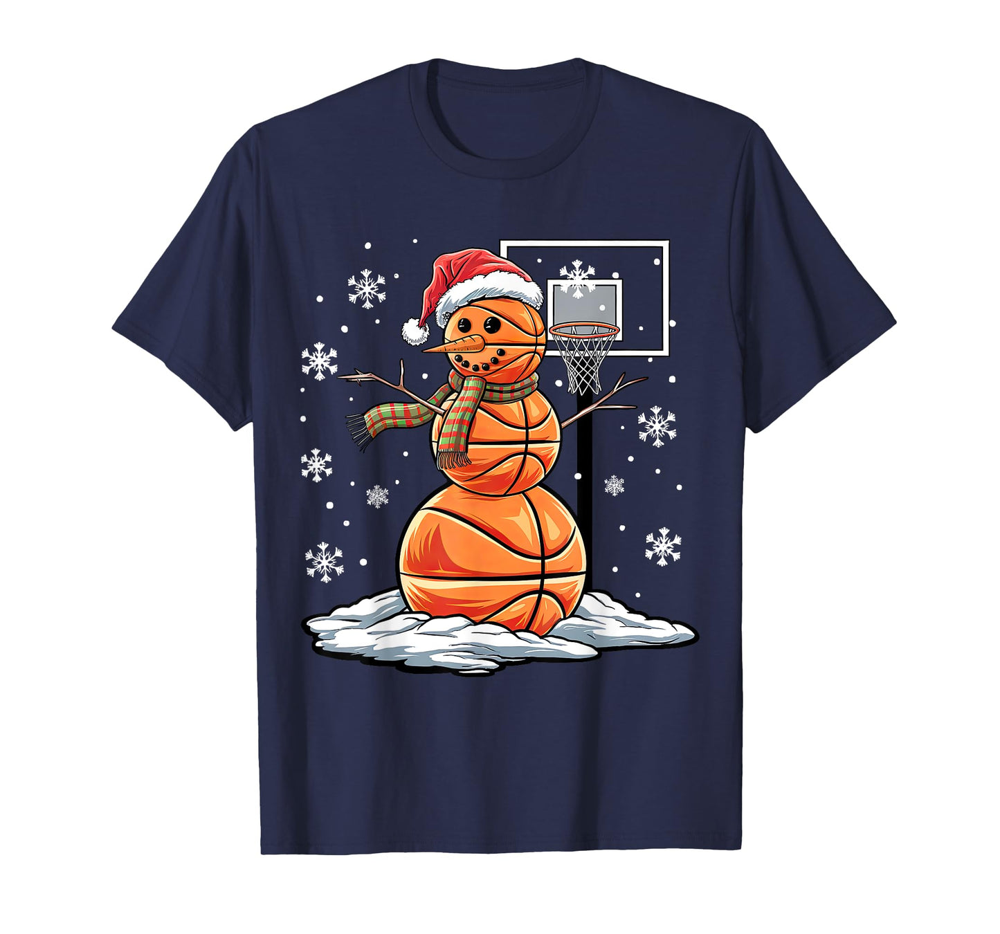 Basketball Snowman Player Santa Hat Christmas Funny T-Shirt