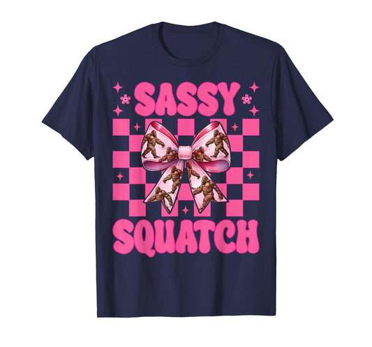 Sassy Squatch Funny Bigfoot Sasquatch Girl Mom Coquette Bow T-Shirt