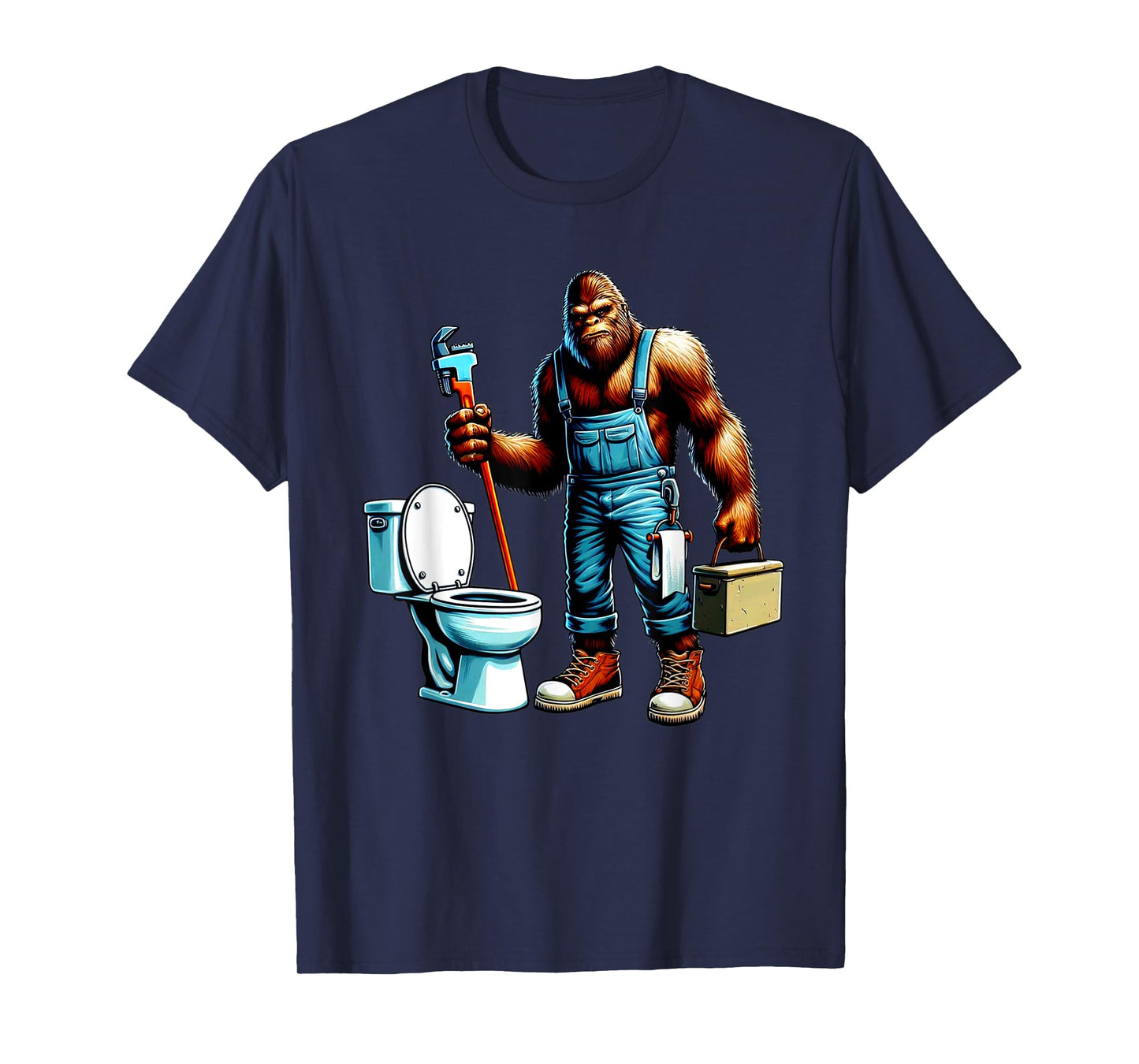 Bigfoot At Work Plumber Plumbing Worker Sasquatch Funny T-Shirt