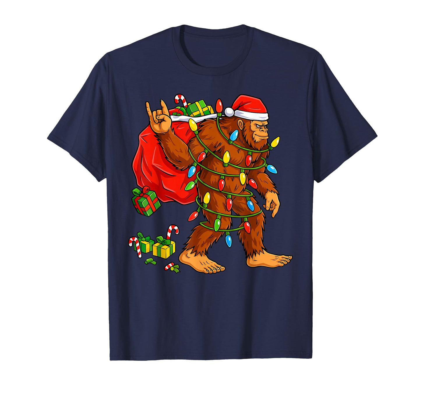 Bigfoot Sasquatch Christmas Lights Sasquax for Men Boys T-Shirt