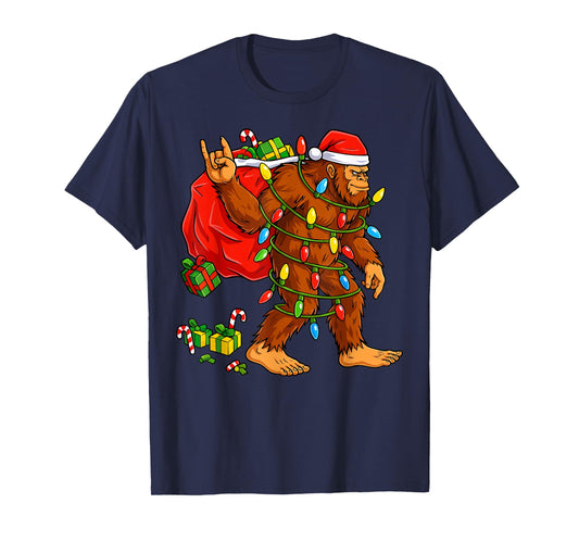Bigfoot Sasquatch Christmas Lights Sasquax for Men Boys T-Shirt