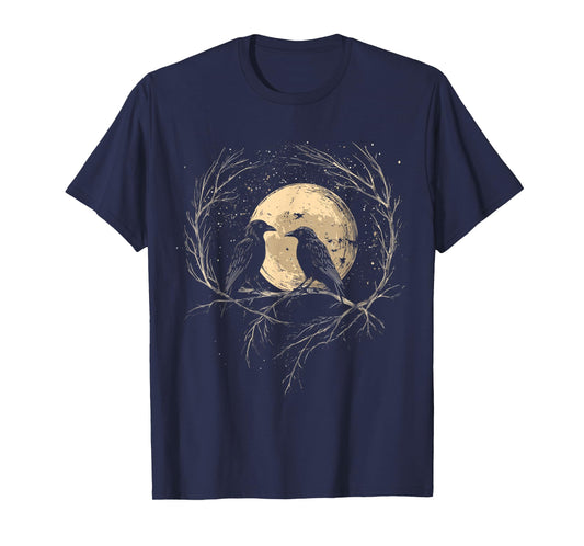 Retro Celestial Crows, Bird And Moon Aesthetic T-Shirt