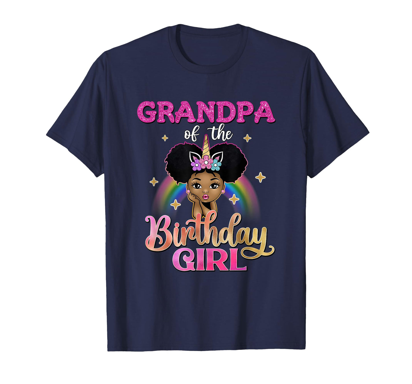 Grandpa of The Birthday Girl Princess Afro Melanin Unicorn T-Shirt
