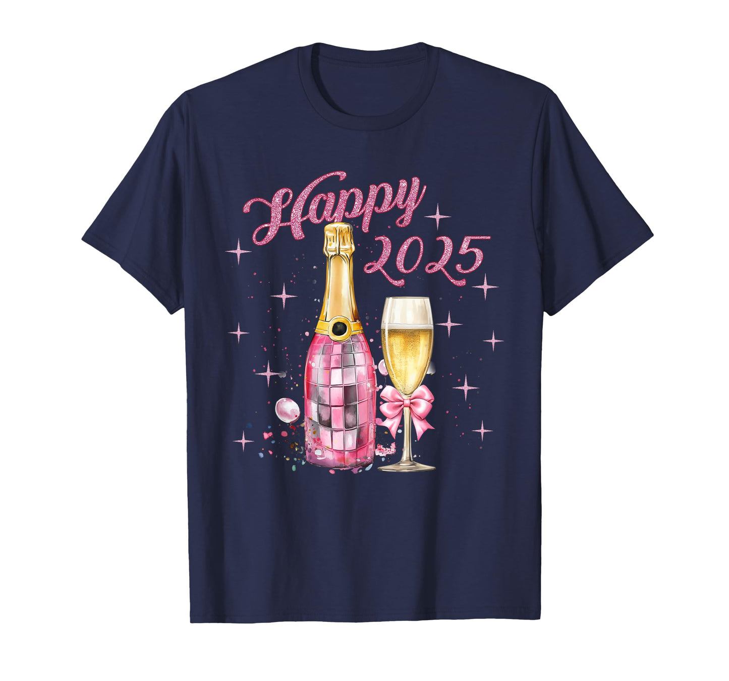 Pink Happy New Year 2025 Girly Pajama Disco Balls Outfits T-Shirt