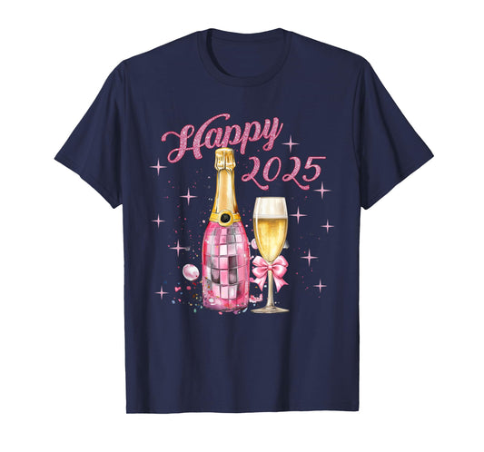 Pink Happy New Year 2025 Girly Pajama Disco Balls Outfits T-Shirt