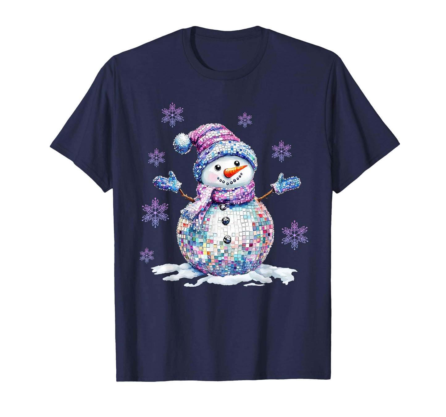 Retro Colorful Disco Snowman Christmas Girly Xmas for Women T-Shirt