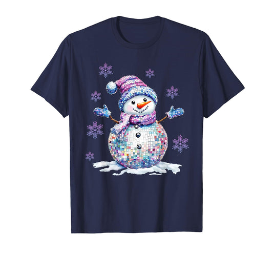 Retro Colorful Disco Snowman Christmas Girly Xmas for Women T-Shirt
