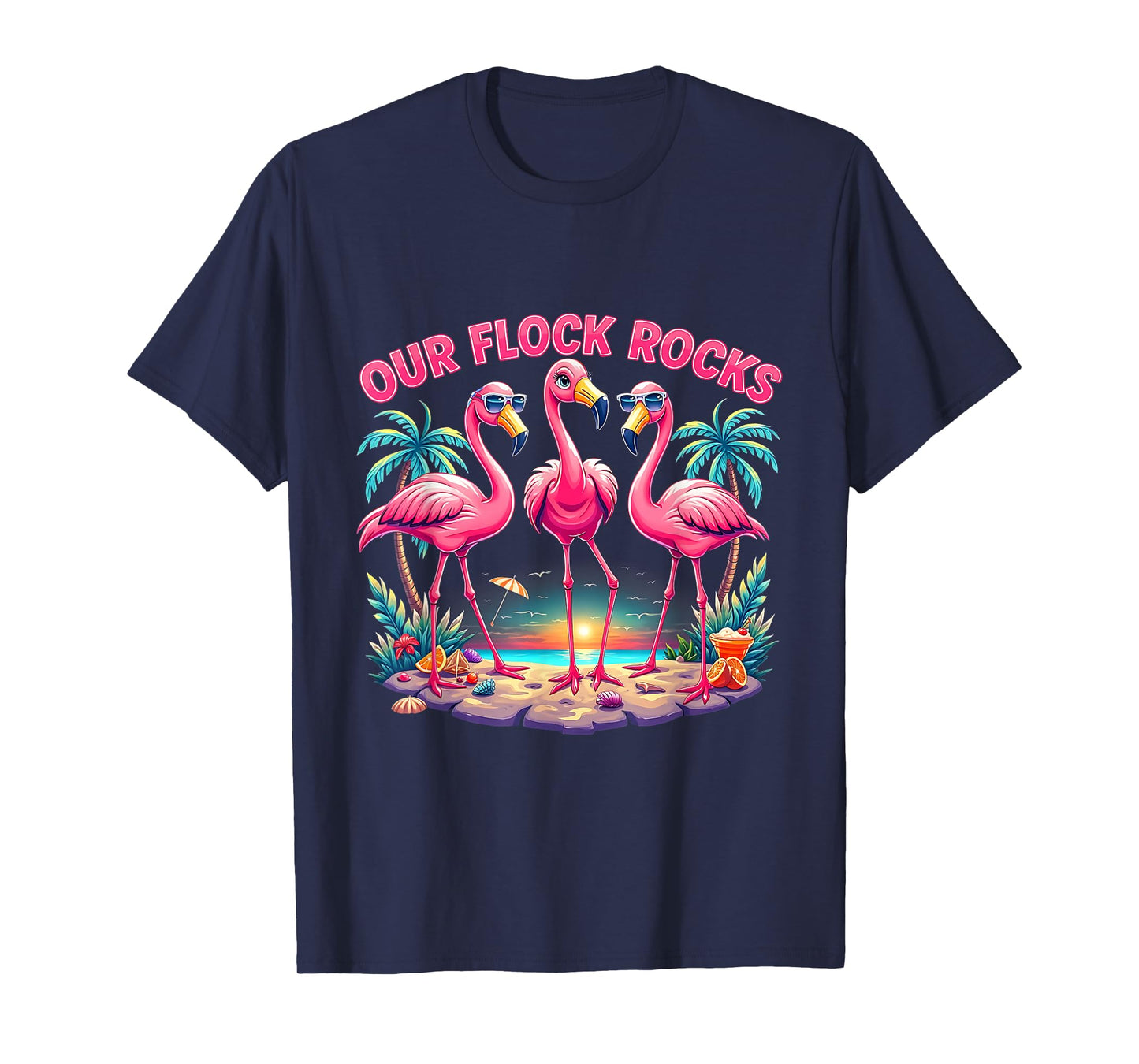 Family Matching Our Flock Rocks Flamingo Summer Vacation T-Shirt