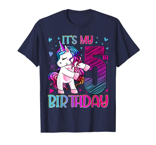 5 Year Old Gifts Unicorn Flossing 5th Birthday Girl Party T-Shirt
