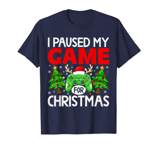 Paused My Game Christmas Gamer Xmas Men Boys Kids Teen T-Shirt