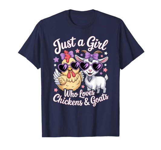 Cute Just A Girl Who Loves Chickens and Goats Poultry Farmer T-Shirt