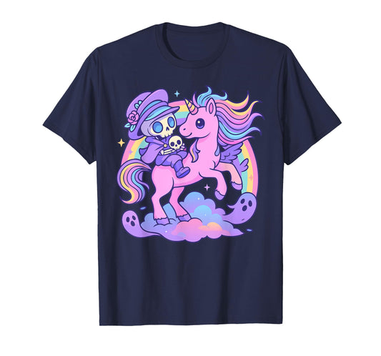 Pastel Goth Skeleton Rider & Unicorn - Kawaii Gothic T-Shirt