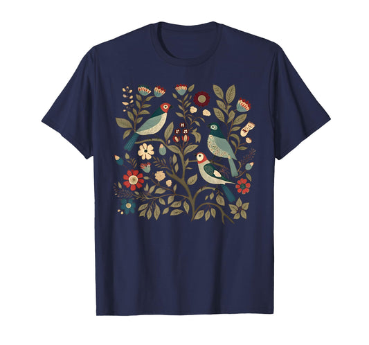 Cottagecore Birds and Flowers Girl Women T-Shirt