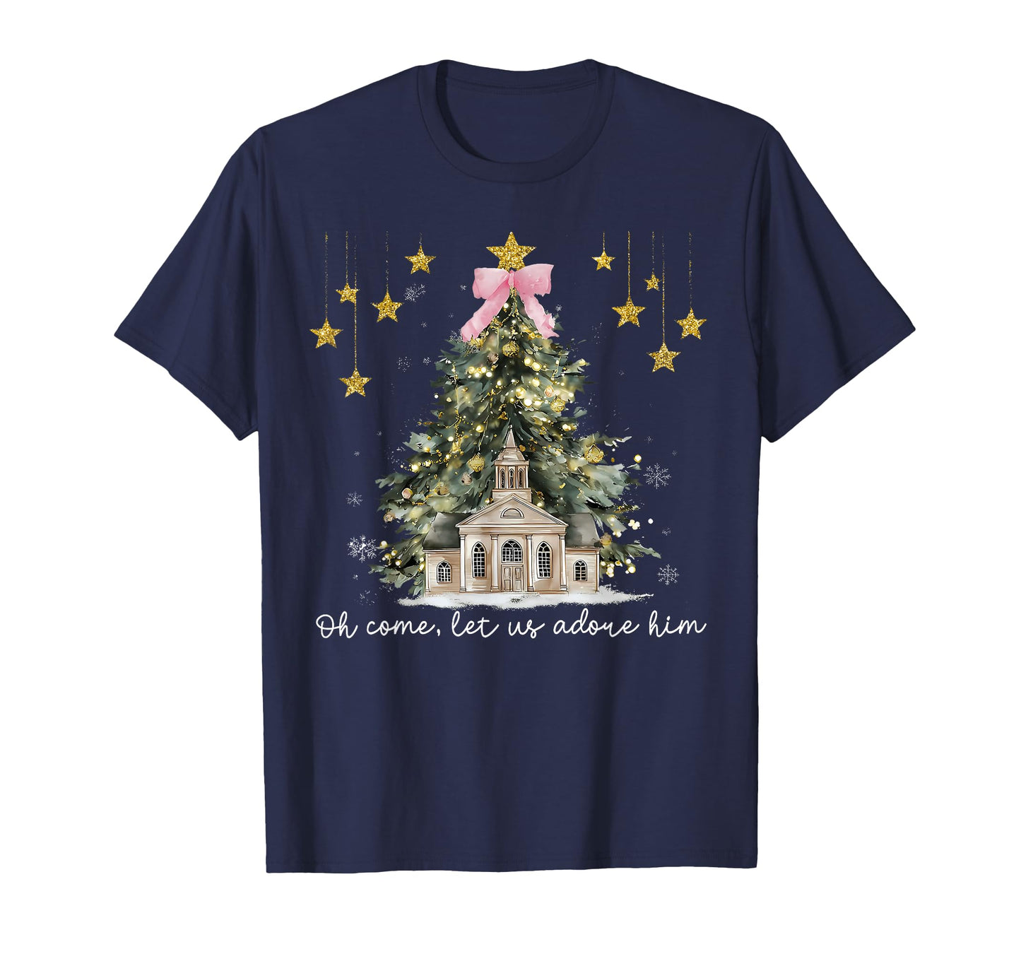 Oh Come Let Us Adore Him Jesus Christmas Xmas Tree Holiday T-Shirt