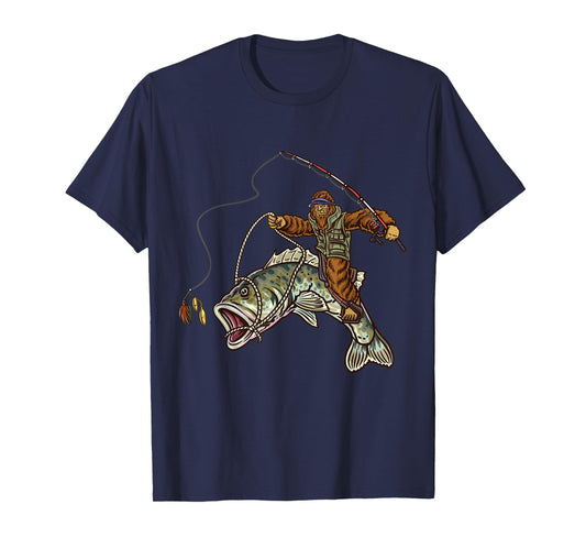 Largemouth Bass Fishing Bigfoot Fisherman T-Shirt