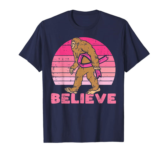 Bigfoot Sasquatch Ribbon Believe Breast Cancer Awareness T-Shirt