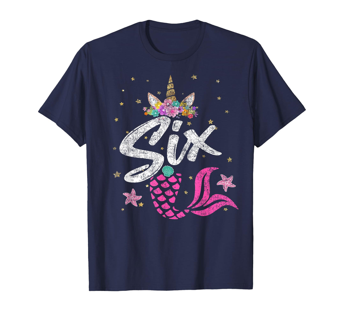 6th Birthday Girl Unicorn Shirt Mermaid Tail 6 Years Old T-Shirt