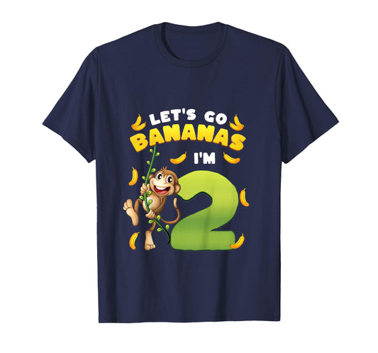 Kids Let's Go Bananas I'm 2 Zoo Animal Jungle Safari 2nd Birthday T-Shirt