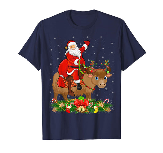 Xmas Decor Lights Funny Santa Riding Yak Christmas T-Shirt