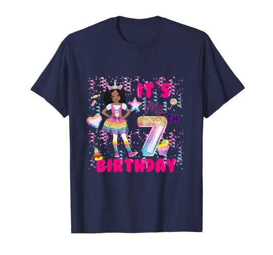 7th Birthday shirt Girls 7 yr African American 7th B-day T-Shirt