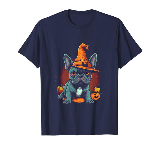 French Bulldog Witch Hat Halloween Costume Dog Lover Puppy T-Shirt for Men Women Kids