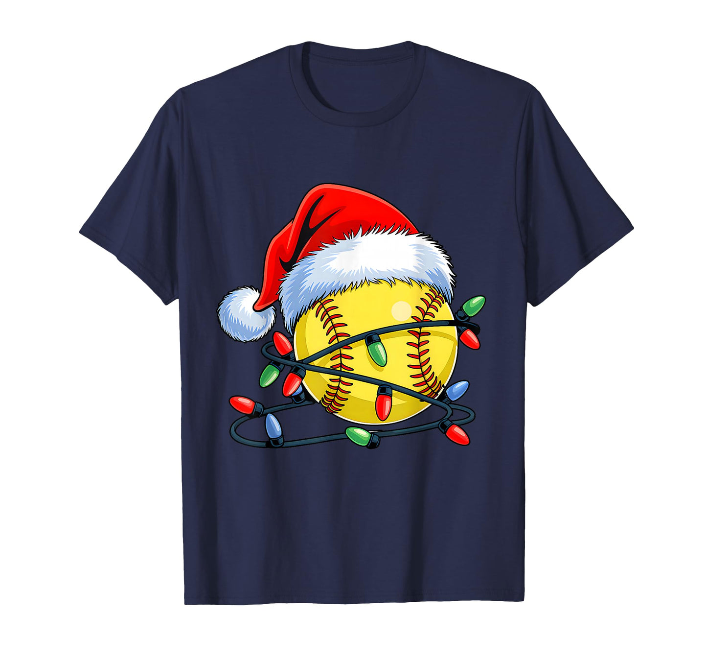Softball Ball Santa Hat Xmas Funny Christmas Softball Lover T-Shirt