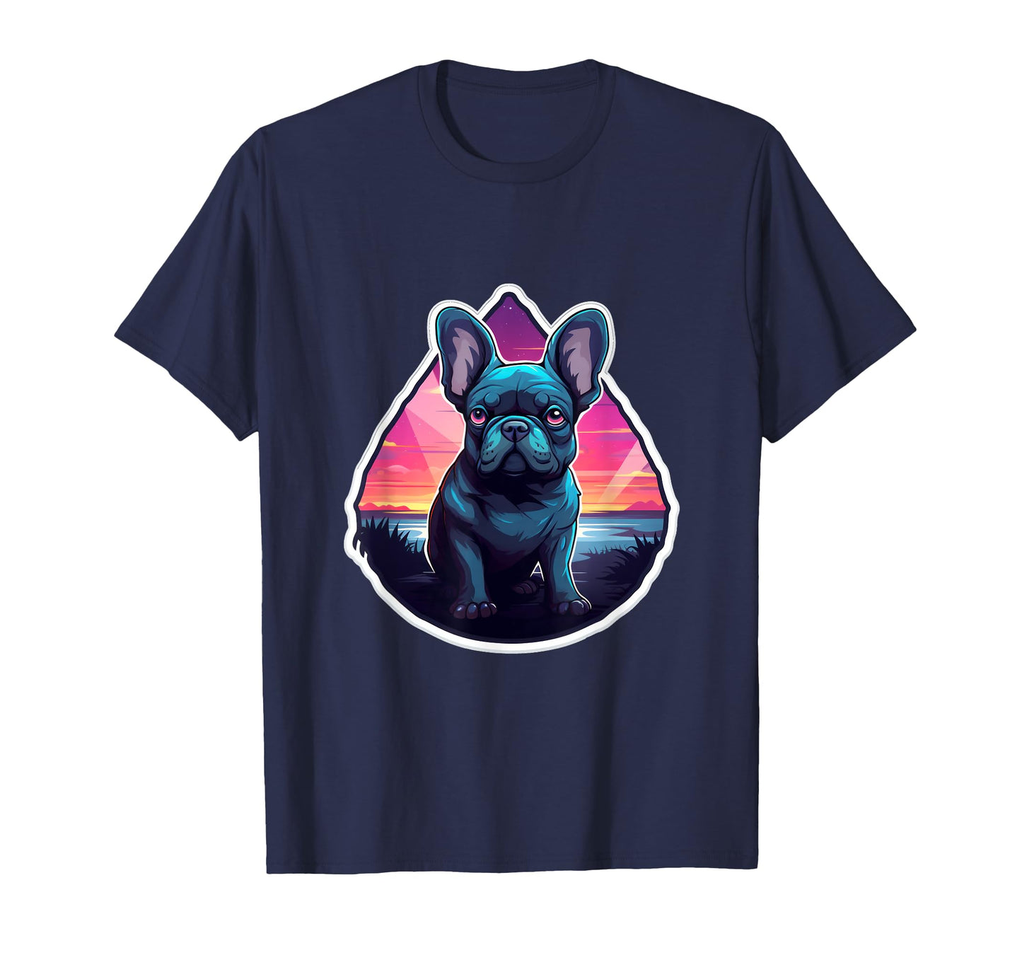 French Bulldog Tropical Summer Sunset 80's Retro Party Dog Men Women Kids T-Shirt