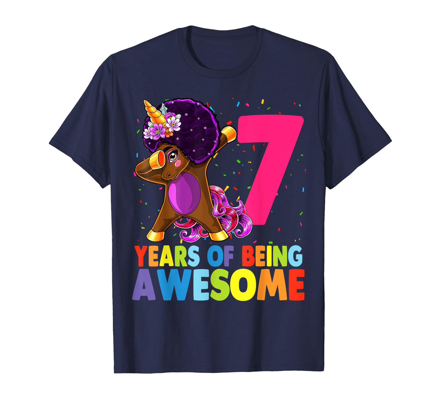 7th Birthday Dabbing Unicorn Afro Party Gift 7 Years Old T-Shirt